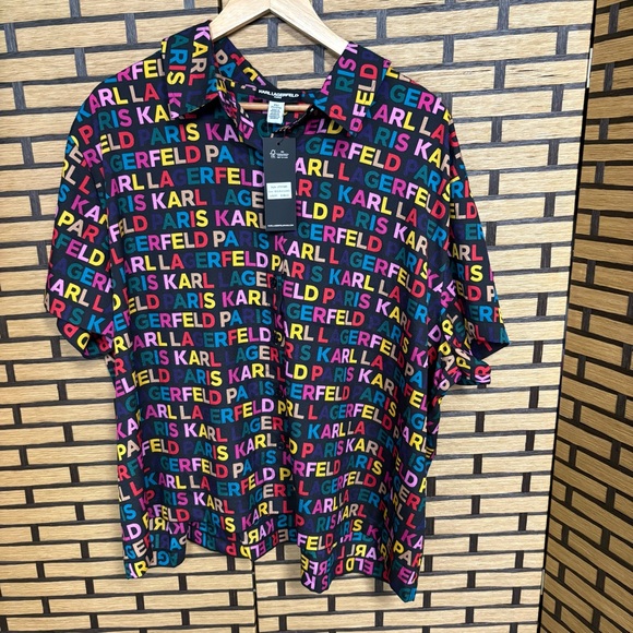 Karl Lagerfeld Black‎ Short Sleeve Button Down Shirt Size 2X - Picture 1 of 6